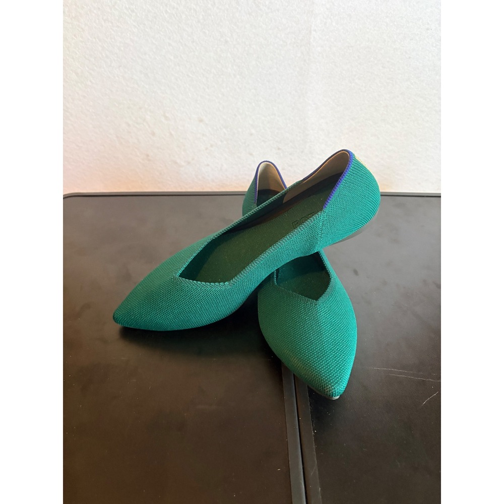 Rothys The Point Green Knit Pointed Toe Flats Shoes Womens 7.5 Sustainable